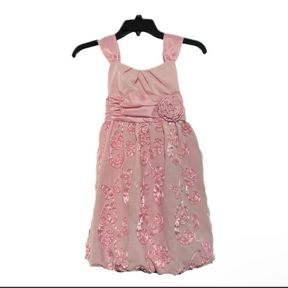 Bonnie Jean Girls Pink Rosette Dress Size 8 Knee Length Sleeveless Party - Picture 2 of 8